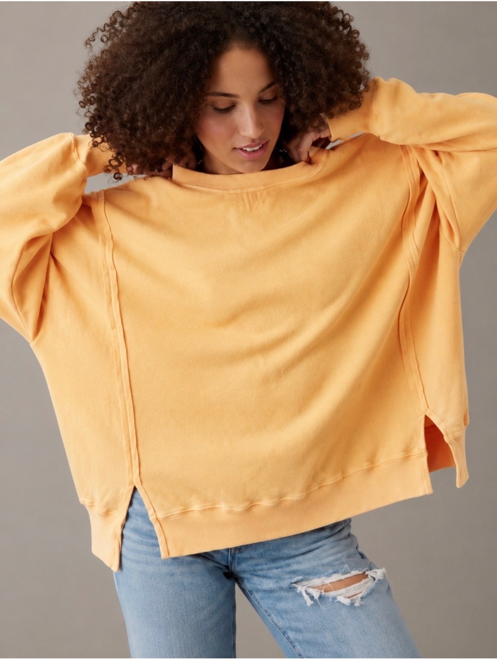American Eagle Big  Hug Waffle Sweatshirt XS Orange Oversized Slouchy